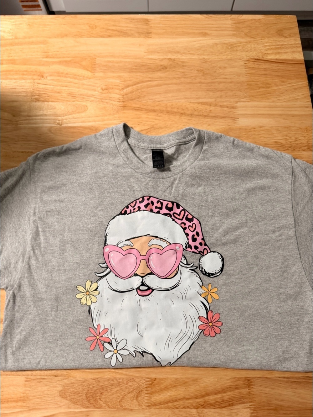 4 shirts total Gildan Gray tshirts and Sweatshirt with Pink Accent Santa Graphic